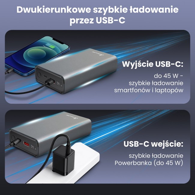 Extralink Powerbank EPB-126 20000mAh Silver Power bank, 45W PD, USB-C