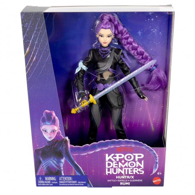 Mattel KPop Demon Hunters HUNTR/X Rumi Deluxe Fashion Doll in Removable Battle Look with Sword Accessory