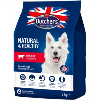 BUTCHER'S Natural&Healthy with beef - dry dog food - 3 kg