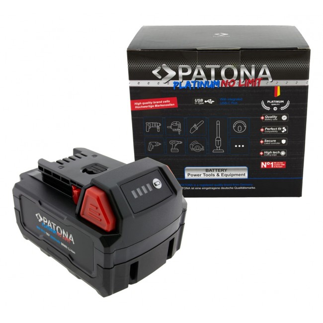 PATONA Platinum 18V Battery for Milwaukee M18 with USB-C port PD45W Black PATONA Platinum 18V Battery for Milwaukee M18 with USB-C port PD45W Black
