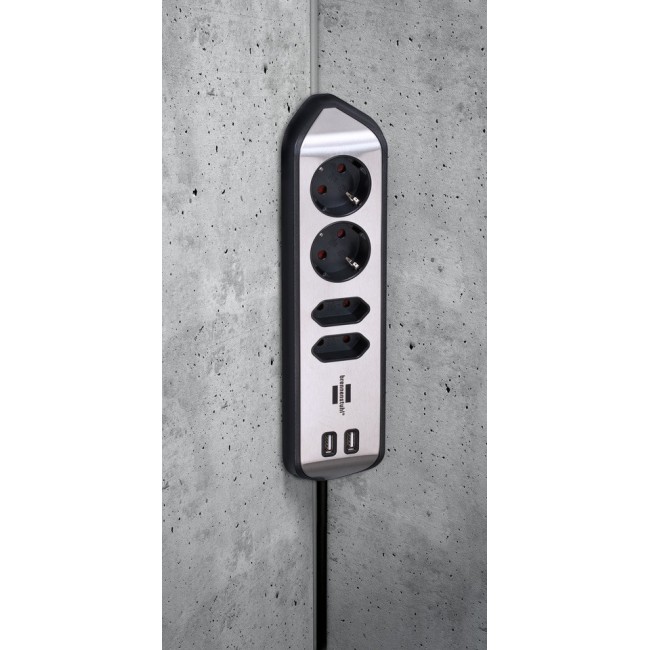 Brennenstuhl 1153590410 power extension 2 m 4 AC outlet(s) Indoor Black, Silver