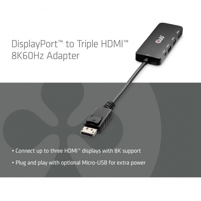 CLUB3D DisplayPort to Triple HDMI 8K60Hz Hub