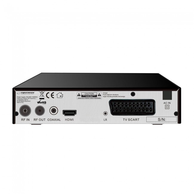 Esperanza EV106P Digital DVB-T2 H.265/HEVC tuner, Black