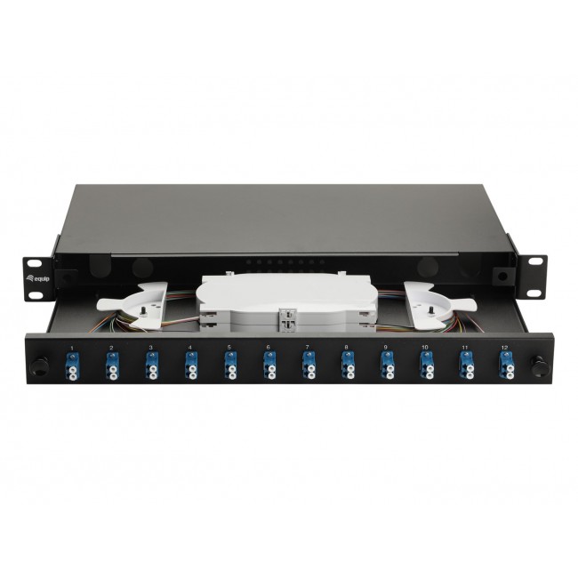 Equip 12-Port Fiber Optic Splice Box, LC Duplex, OS2, 1U, Equipped, Black