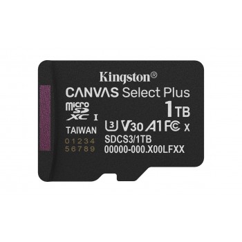 Kingston Technology 1TB micSDXC Canvas Select Plus Gen3 150R A1 Single Pack w/o ADP