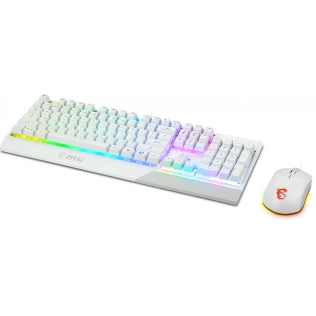 MSI VIGOR GK30 COMBO WHITE MEMchanical Gaming Keyboard + Gaming Mouse Bundle 'UK Layout, 6-Zone RGB Lighting Keyboard, Dual-Zone RGB Lighting Mouse, 5000 DPI Optical Sensor, Center'