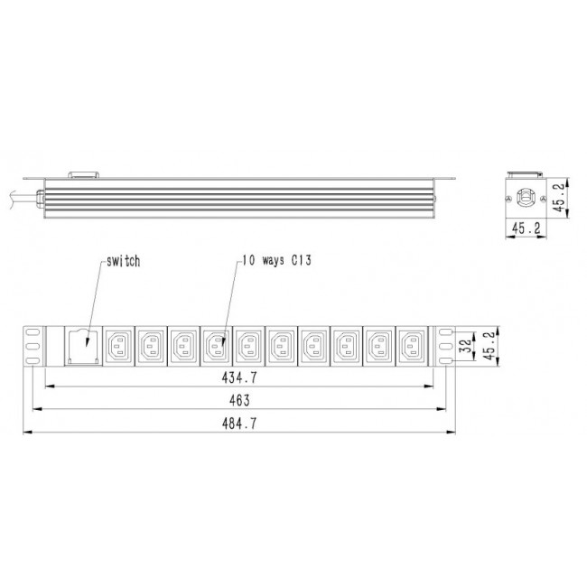 EnerGenie EG-PDU-10C132C19 Power distribution unit (PDU), 10 pcs C13 sockets, 1U, 16A, C20 plug 2 m cable, black EnerGenie EG-PDU-10C132C19 Power distribution unit (PDU), 10 pcs C13 sockets, 1U, 16A, C20 plug 2 m cable, black