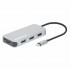 Manhattan USB-C Dock/Hub with Card Reader, Ports (x6): Ethernet, HDMI, USB-A (x3) and USB-C, With Power Delivery (100W) to USB-C Port (Note additional USB-C wall charger and USB-C cable needed), Universal for all devices, Cable 15cm, Aluminium, Silver