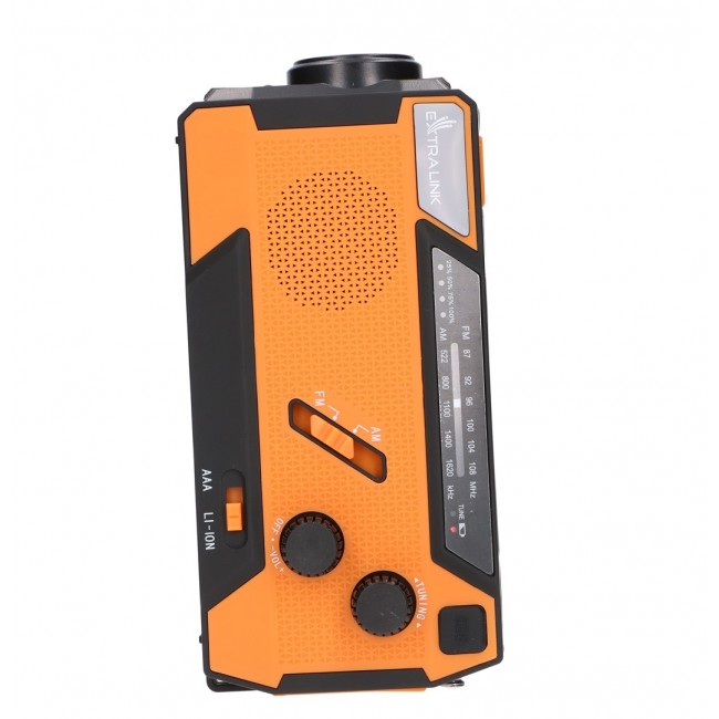 Extralink RADIO AWARYJNE SOLARNE Z KORBKA DYNAMO POWERBANK 4000MAH Z LATARKA SOS SR-4000 Portable Analog Black, Orange