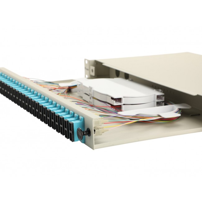 Equip 24-Port Fiber Optic Splice Box, SC Duplex, OM3, 1U, Equipped, Grey