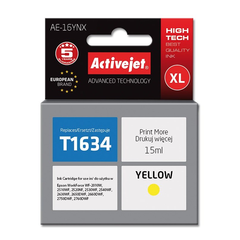Activejet AE-16YNX Ink cartridge (replacement for Epson 16XL T1634 Supreme 15 ml yellow) Activejet AE-16YNX Ink cartridge (replacement for Epson 16XL T1634 Supreme 15 ml yellow)