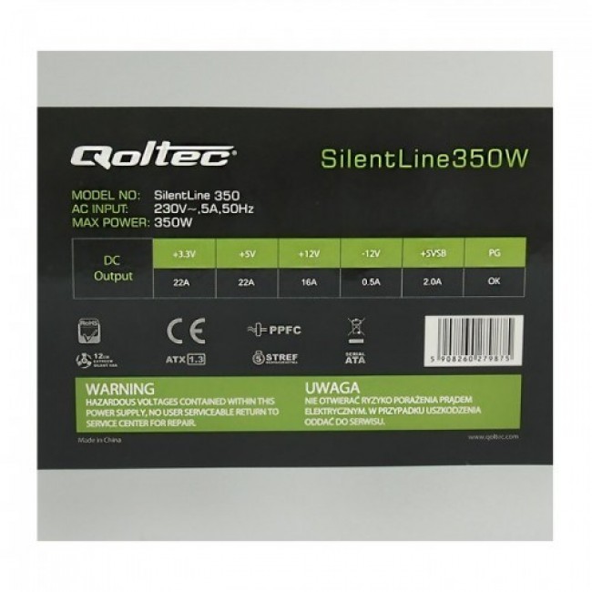 Qoltec ATX 350W BULK power supply unit 20+4 pin ATX Grey Qoltec ATX 350W BULK power supply unit 20+4 pin ATX Grey