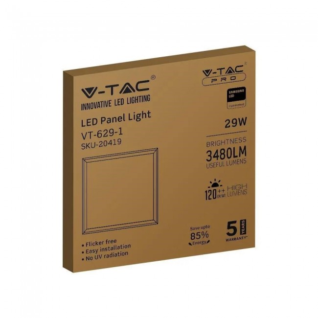 LED panel V-TAC VT-629-1 29W 600x600 SAMSUNG CHIP 120Lm/W 4000K 3480lm (SKU 20419) White