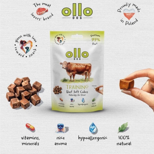 OLLO Air Dried Training Beef Cubes - dog treat - 80g