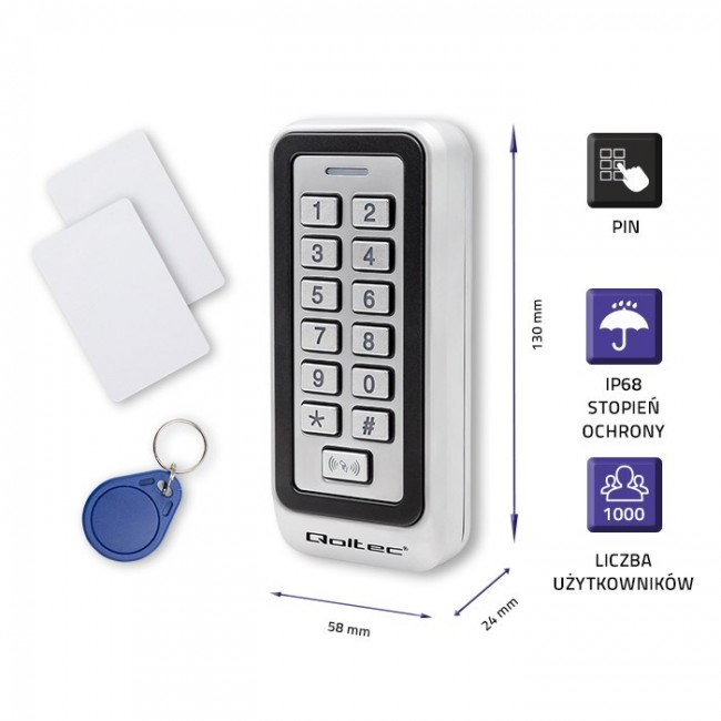 Qoltec 52443 Code lock TRITON with RFID reader Code | Card | key fob | IP68 | EM Qoltec 52443 Code lock TRITON with RFID reader Code | Card | key fob | IP68 | EM
