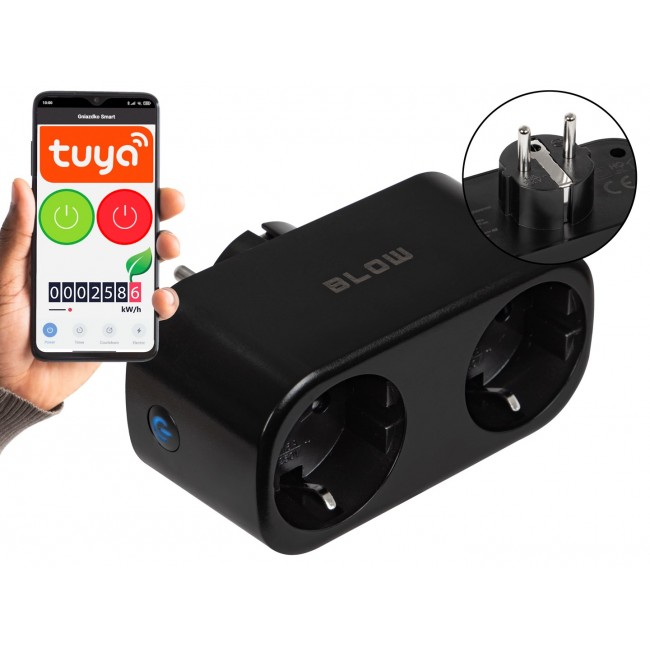 TUYA WiFi-controlled double smart socket, black