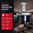 Maclean Ceiling Mount/Hanger for Projectors, Steel, 180 310 mm, up to 15 kg, MC-208 W