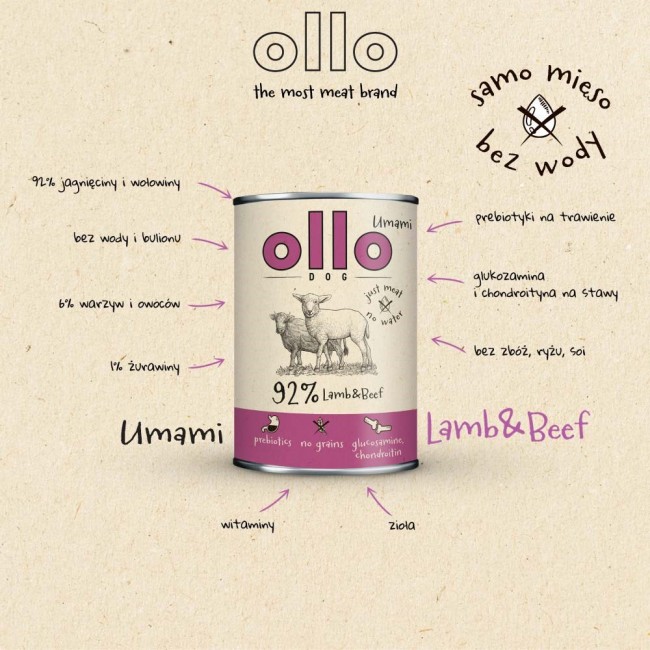 OLLO Umami Lamb and beef - wet dog food - 850g