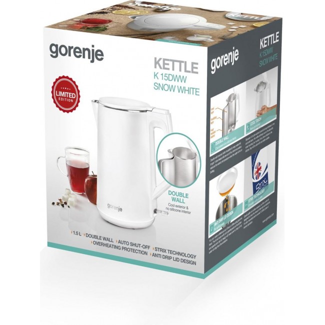 Gorenje K15DWW electric kettle 1.5 L 2200 W White Gorenje K15DWW electric kettle 1.5 L 2200 W White