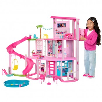 Barbie Dreamhouse Adventures Dreamhouse, 75+ Pieces, Pool Party Doll House with 3 Story Slide