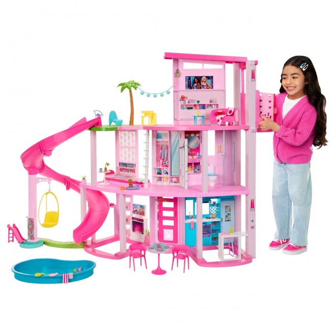Barbie Dreamhouse Adventures Dreamhouse, 75+ Pieces, Pool Party Doll House with 3 Story Slide