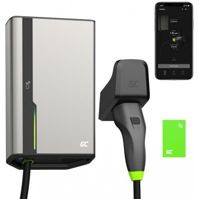 Green Cell GC EVGC021B2250 - Wallbox, 3,6 - 22 KW, 5 m, NFC Grey Aluminium Wall Built-in display LED Green Cell GC EVGC021B2250 - Wallbox, 3,6 - 22 KW, 5 m, NFC Grey Aluminium Wall Built-in display LED