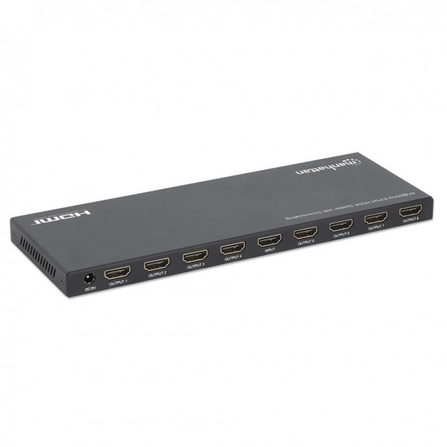 Manhattan 4K@60Hz 8-Port HDMI Splitter with Downscaling, Splits One HDMI Input to Eight HDMI Outputs (1x8), 18G, EDID Switch for Downscaling, Black Manhattan 4K@60Hz 8-Port HDMI Splitter with Downscaling, Splits One HDMI Input to Eight HDMI Outputs (1x8), 18G, EDID Switch for Downscaling, Black