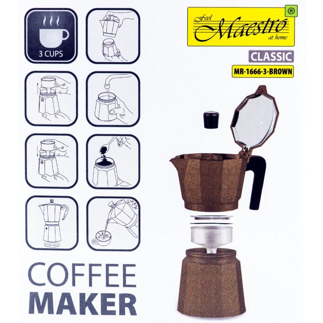 Maestro 3 cup coffee machine MR-1666-3-BROWN brown Maestro 3 cup coffee machine MR-1666-3-BROWN brown