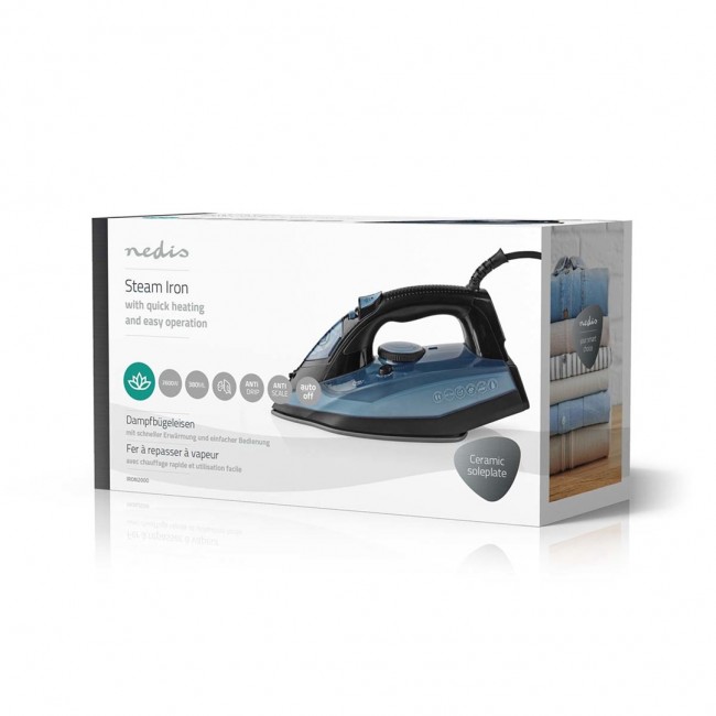 Nedis IRON2000 iron Dry iron Ceramic soleplate 2600 W Blue Nedis IRON2000 iron Dry iron Ceramic soleplate 2600 W Blue