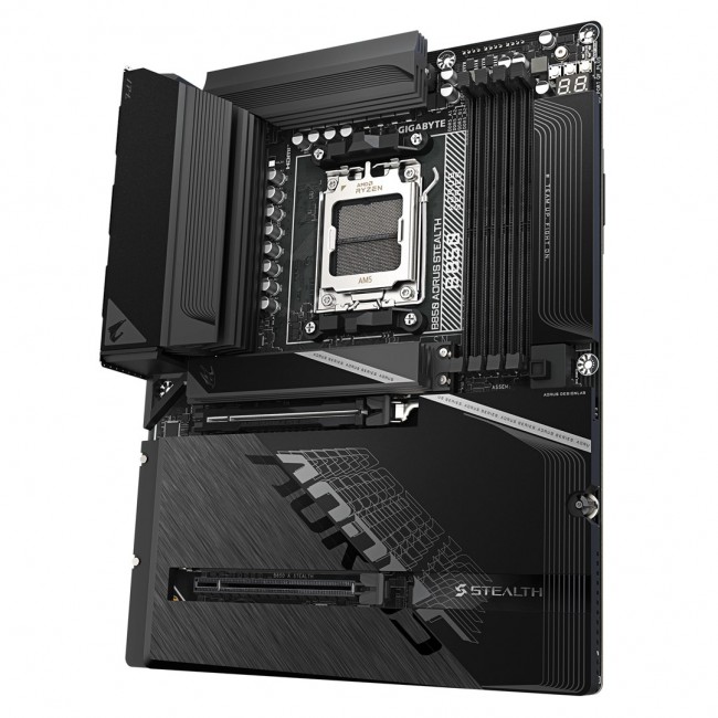 GIGABYTE B850 AORUS STEALTH Motherboard - AMD Ryzen 9000 Series CPUs, 14+2+2 Phases Digital VRM, up to 8200MHz DDR5 (OC), 2xPCIe 5.0 + 2xPCIe 4.0 M.2, WIFI 7, 5 GbE LAN, USB 3.2 Gen 2
