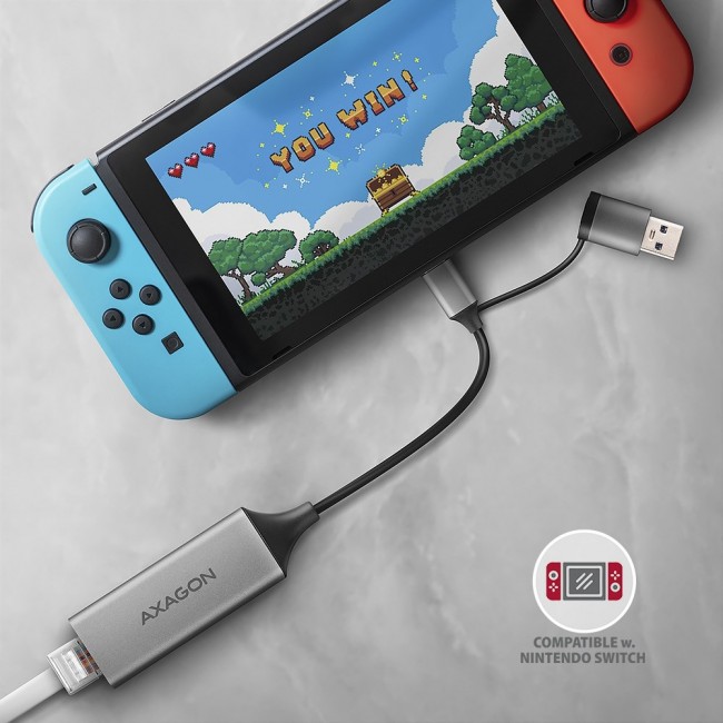 AXAGON ADE-TXCA Gigabit Ethernet Adapter, USB-C + USB-A - Titanium Grey AXAGON ADE-TXCA Gigabit Ethernet Adapter, USB-C + USB-A - Titanium Grey