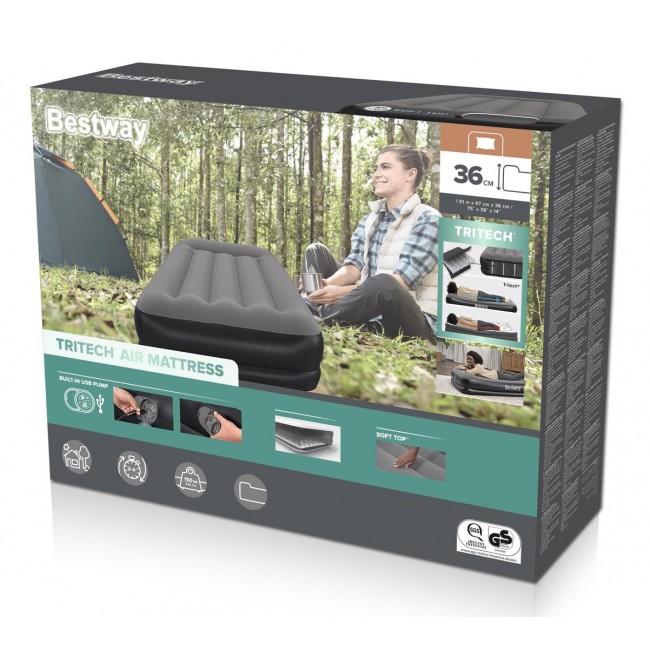 Bestway Tritech Twin Air Mattress with Built-in USB Pump 1.91 m x 97 cm x 36 cm