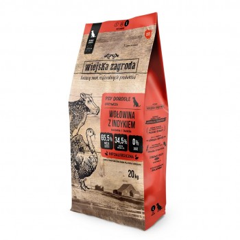 WIEJSKA ZAGRODA Beef with turkey L - dry dog food - 20kg