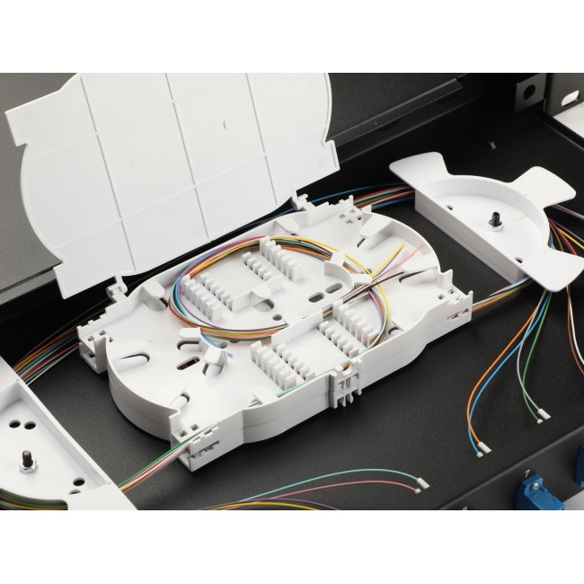 Equip 12-Port Fiber Optic Splice Box, LC Duplex, OS2, 1U, Equipped, Black
