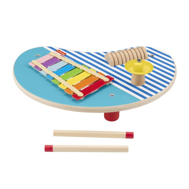 Fisher-Price Wooden Musical Table with Percussion Instrument Toys, 3 Wood Pieces
