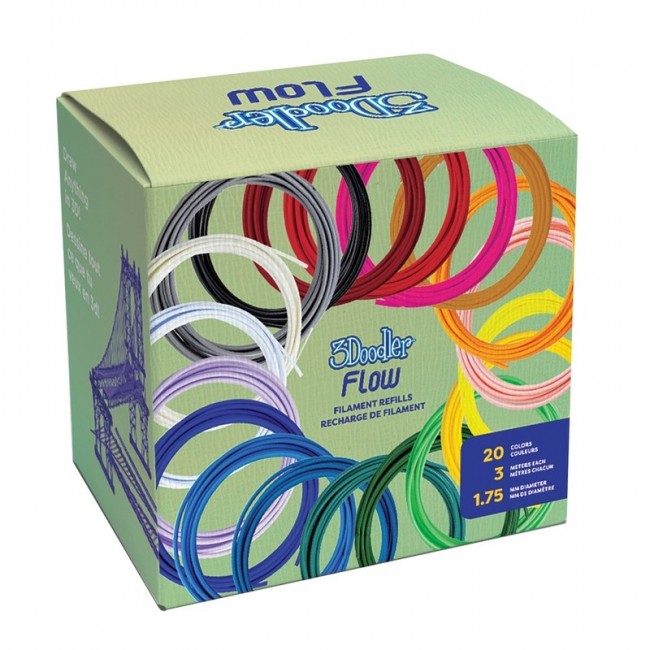 3Doodler Filament FLOW 20 PLA 20 Farben Nachf llpack Polylactic acid (PLA) Black, Blue, Dark Green, Dark pink, Gold, Green, Lilac, Navy, Orange, Pink, Transparent, White, Yellow