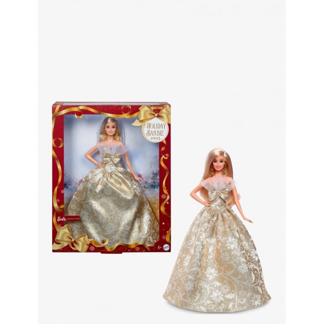 Barbie Signature 2025 Holiday Fashion Doll, Seasonal Collector, Blonde with Silver & Gold Gown