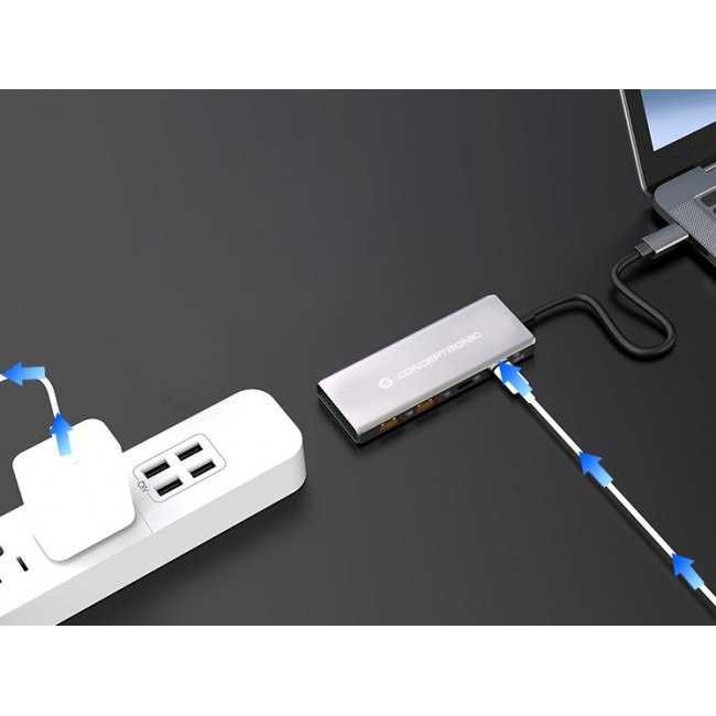 Conceptronic HUBBIES15G interface hub USB 3.2 Gen 2 (3.1 Gen 2) Type-C 10000 Mbit/s Grey