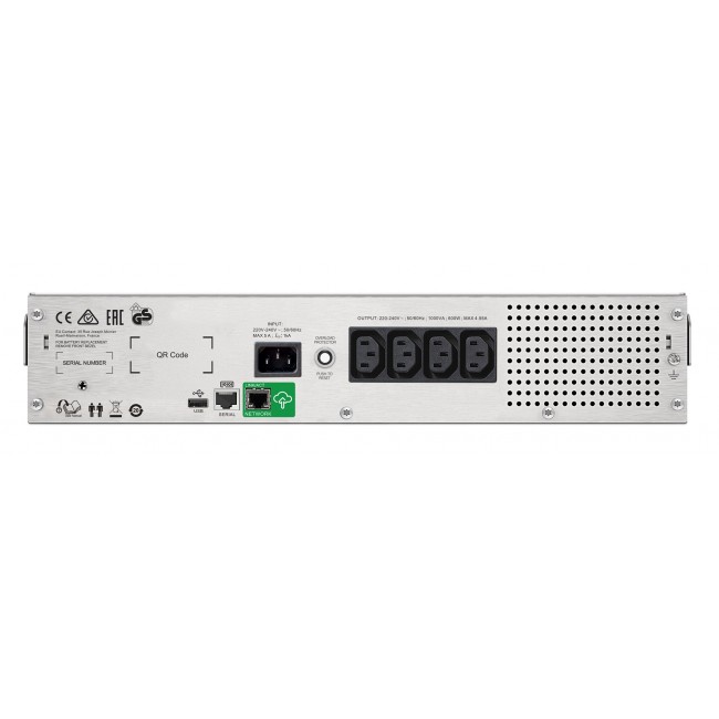 APC Smart-UPS C, Line Interactive, 1000VA, Rackmount 2U, 230V, 4x IEC C13 outlets, SmartConnect port, USB and Serial communication, AVR, Graphic LCD