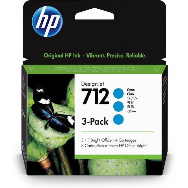 HP 712 3-pack 29-ml Cyan DesignJet Ink Cartridge HP 712 3-pack 29-ml Cyan DesignJet Ink Cartridge