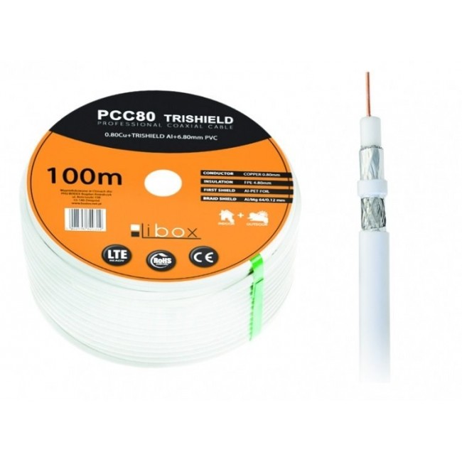 Libox Kabel koncentryczny PCC80 100m coaxial cable RG-6/U White