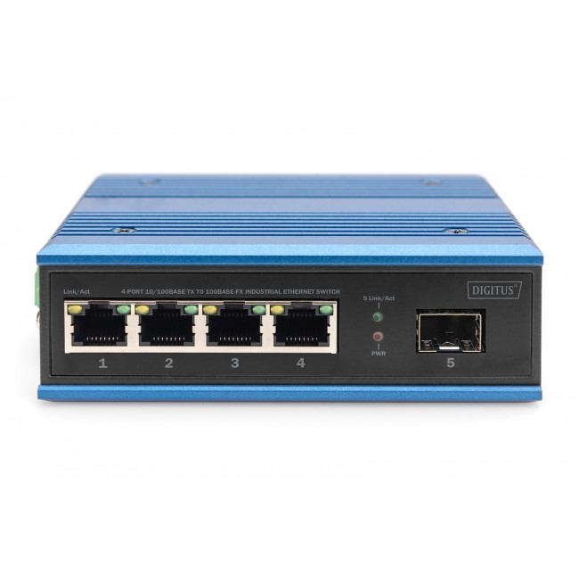 Digitus 4 port Fast Ethernet network switch, industrial, unmanaged, 1 SFP FE uplink