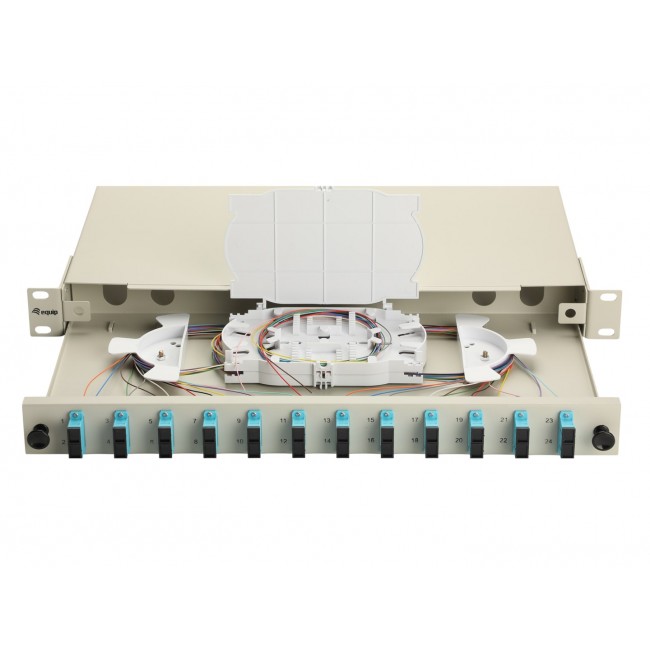 Equip 12-Port Fiber Optic Splice Box, SC Duplex, OM3, 1U, Equipped, Grey