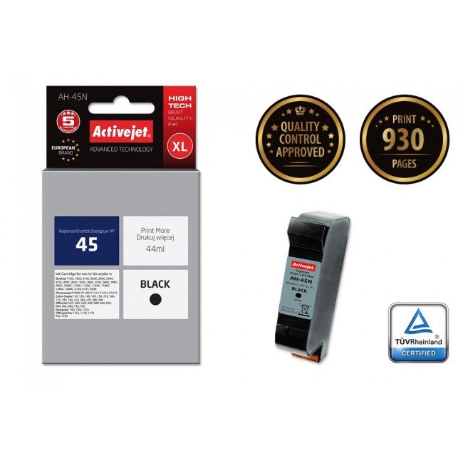 Activejet AH-45N Ink cartridge (replacement for HP 45 51645A Supreme 44 ml black) Activejet AH-45N Ink cartridge (replacement for HP 45 51645A Supreme 44 ml black)