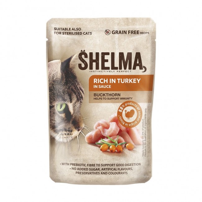 SHELMA Rich in chicken, turkey, beef and duck - wet cat food - 4x85g SHELMA Rich in chicken, turkey, beef and duck - wet cat food - 4x85g