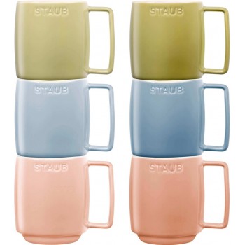 Set of 6 Ceramic Mugs - Multicolor, 350 ml