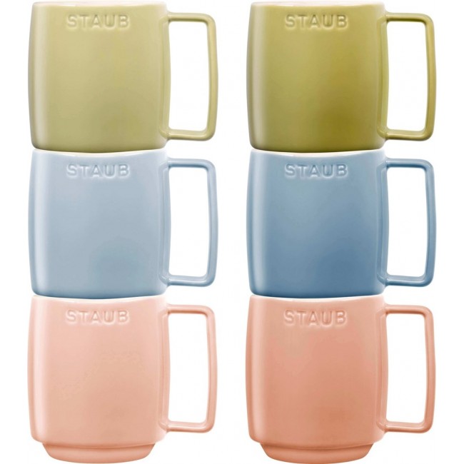 Set of 6 Ceramic Mugs - Multicolor, 350 ml