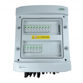 Switchgear attached DC hermetic IP65 EMITTER with Noark 1000V type 2 DC surge arrester, 5x PV string, 5x MPPT