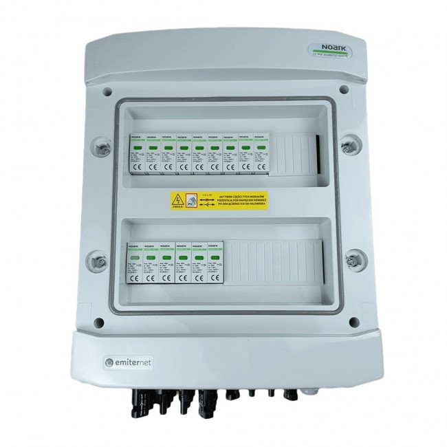 Switchgear attached DC hermetic IP65 EMITTER with Noark 1000V type 2 DC surge arrester, 5x PV string, 5x MPPT