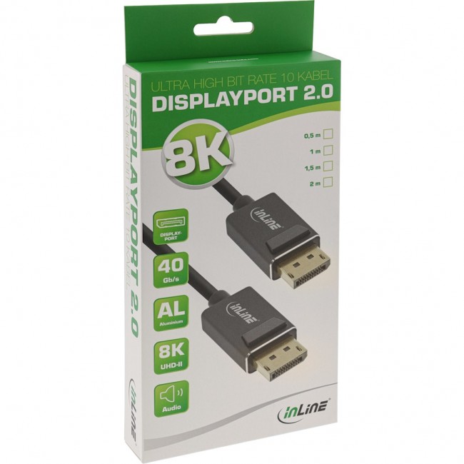 InLine DisplayPort 2.0 cable, 8K4K UHBR, black, gold-plated contacts, 2m